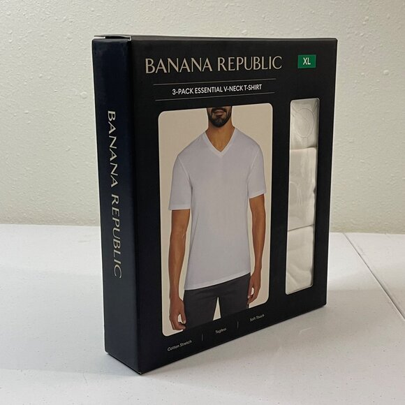 Banana Republic 3-Pack Essential V-Neck T-Shirts XL ,Cotton Stretch, White - Picture 4 of 11